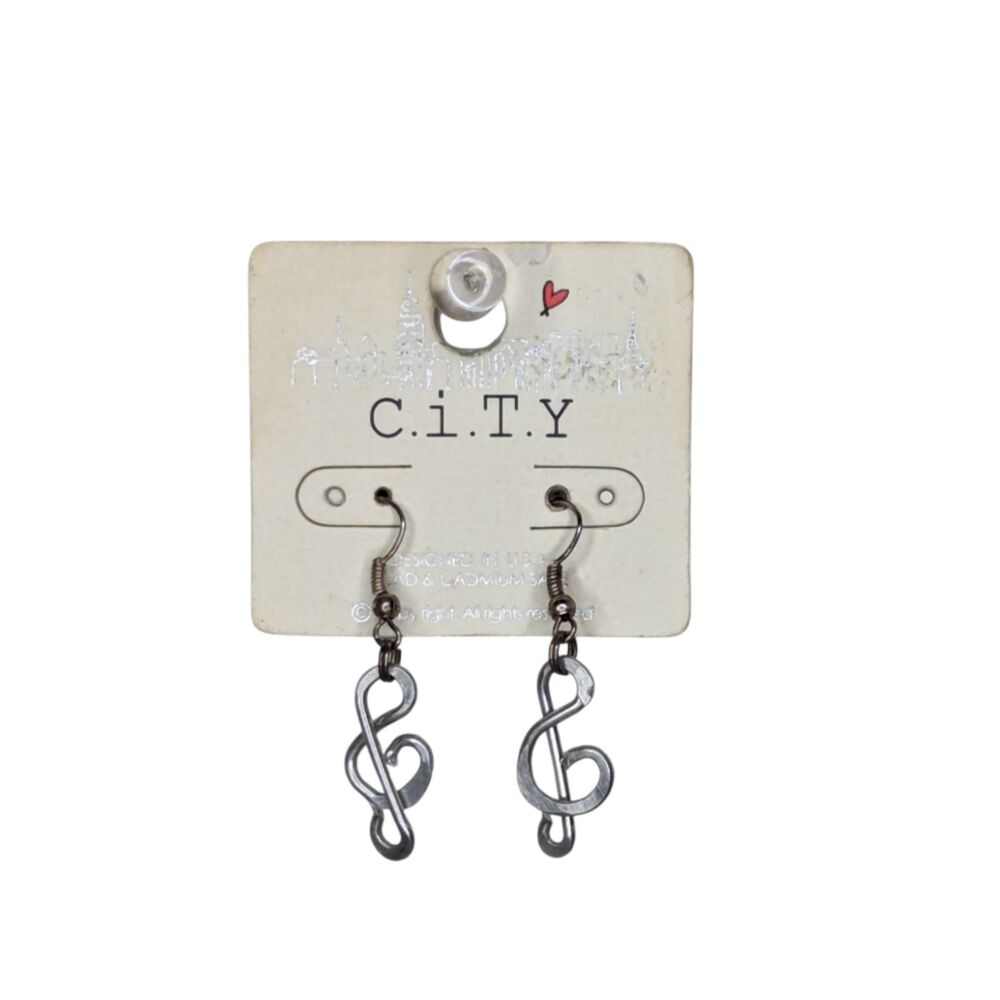 NEW Treble Clef Music Note Earrings Unique Faux Silver